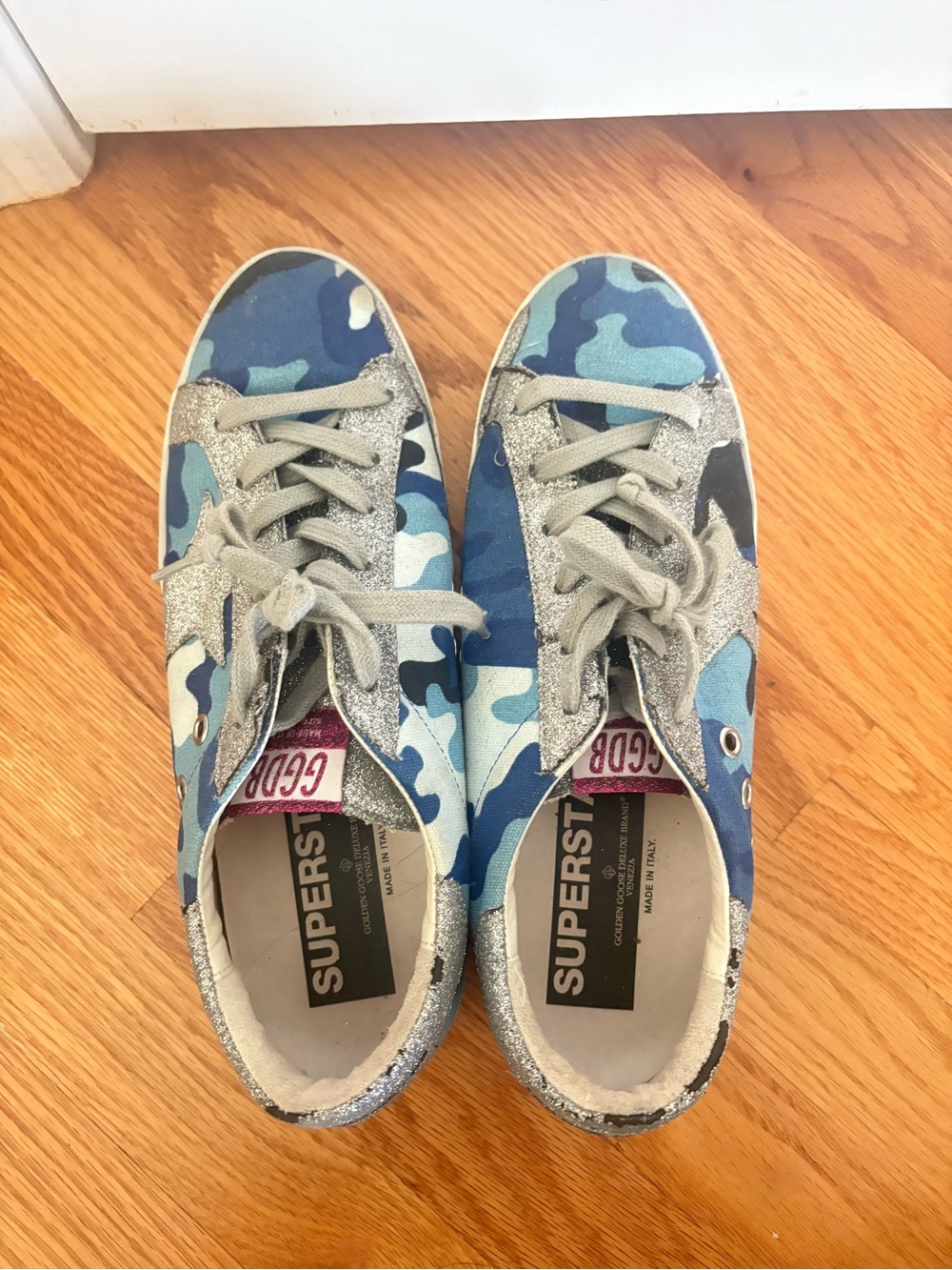 Golden Goose Blue Camo Glitter Star Sneakers